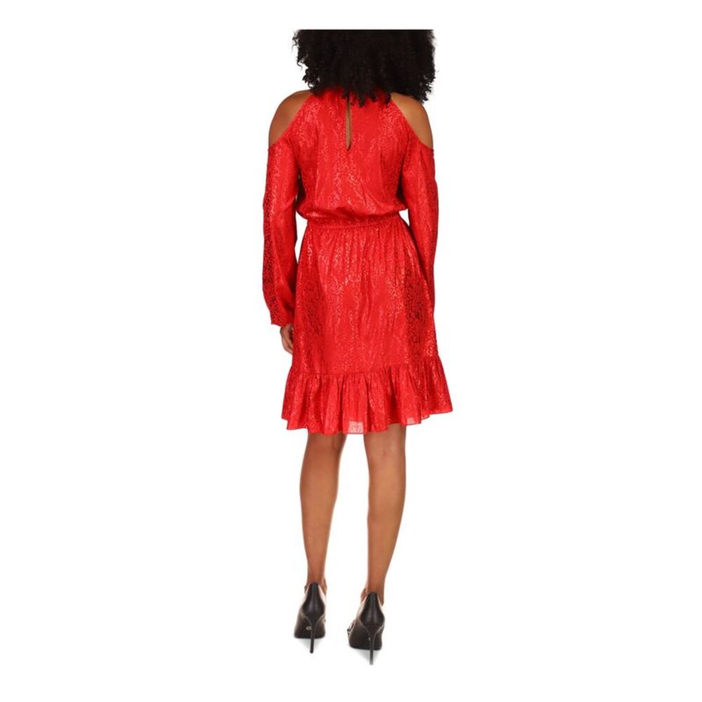 MICHAEL KORS Womens Red Pullover Back Long Sleeve Fit + Flare Dress S - Picture 2 of 2